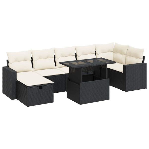 vidaXL 8-tlg. Garten-Sofagarnitur mit Kissen Schwarz Poly Rattan