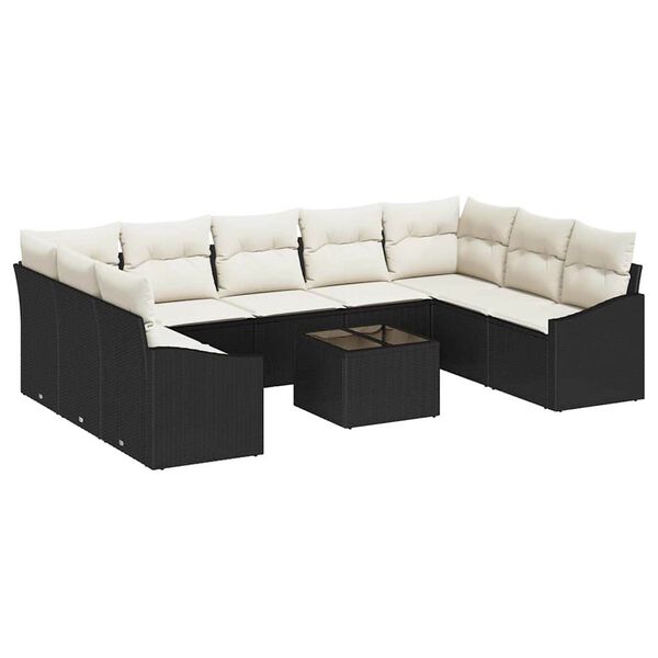 vidaXL Gartensofa-set mit Kissen 9 pcs Braun und Creme Poly-Rattan