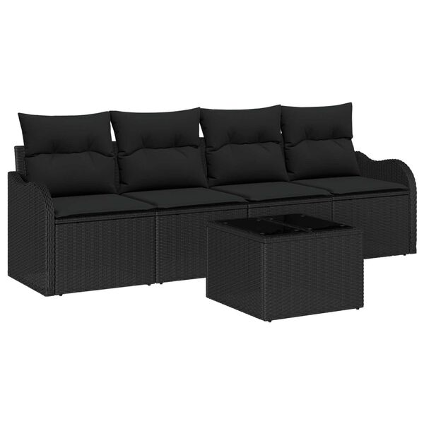 vidaXL Gartensofa-set mit Speicher 5 pcs Schwarz Poly-Rattan