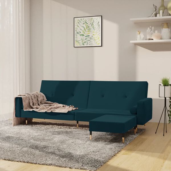 vidaXL Schlafsofa 2-Sitzer mit Hocker Blau Samt