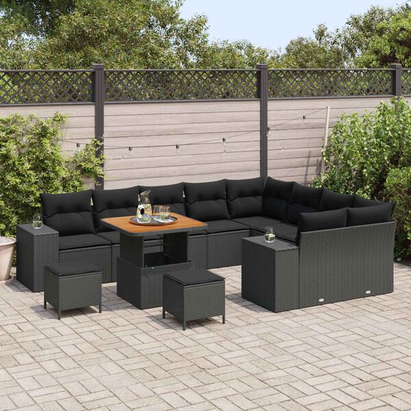 vidaXL Garten-Sofa-Set mit Kissen mit Speicher 12 pcs Schwarz