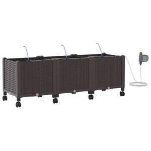 vidaXL Garten Blumenk&uuml;bel mit Bew&auml;sserung und R&auml;dern 3 Stk. Braun PP