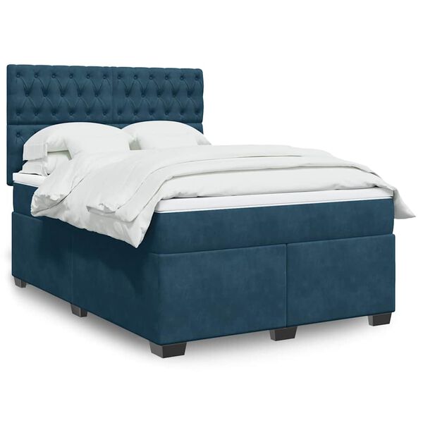 vidaXL Boxspringbett mit Matratze Blau 140x190 cm Samt