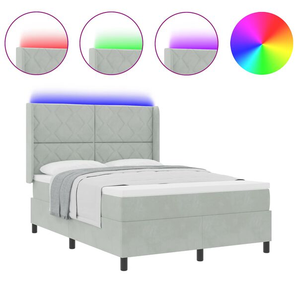 vidaXL Boxspringbett mit LED-Lichtleisten Hellgrau 160 x 200 cm Samt