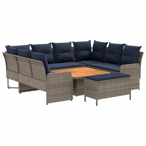vidaXL M&ouml;belsets 7 stk. Grau und Marineblau PE-Rattan