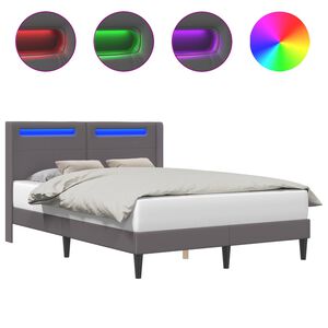 vidaXL Bettrahmen mit LED-Lichtleisten Grau 140 x 200 cm Kunstleder