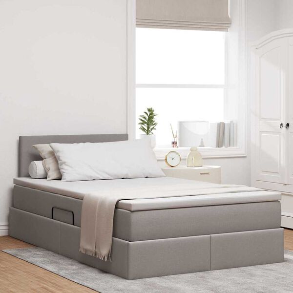 vidaXL Bett mit Stauraum und LED mit Matratze Taupe 120 x 190 cm Stoff