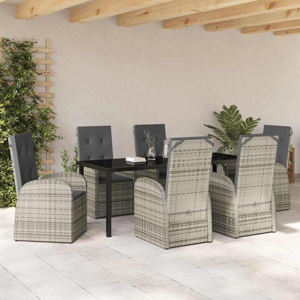 vidaXL Garten Essgruppe mit Kissen 7 pcs Grau Poly-Rattan