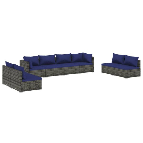 vidaXL 8-tlg. Garten-Lounge-Set mit Kissen Poly Rattan Grau