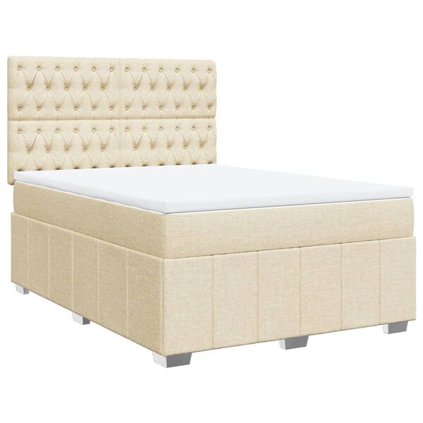 vidaXL Boxspringbett mit Matratze Creme 140x190 cm Stoff