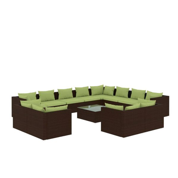 vidaXL 13-tlg. Garten-Lounge-Set mit Kissen Braun Poly Rattan