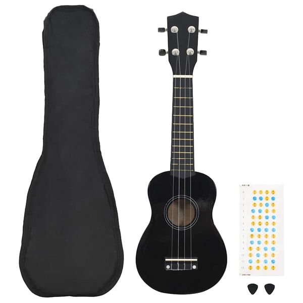 vidaXL Sopran-Ukulele-Set mit Tasche für Kinder Schwarz 21"