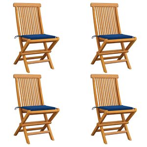 vidaXL Klappst&uuml;hle mit k&ouml;nigsblauen Kissen, 4 St&uuml;ck, Massivholz Teakholz
