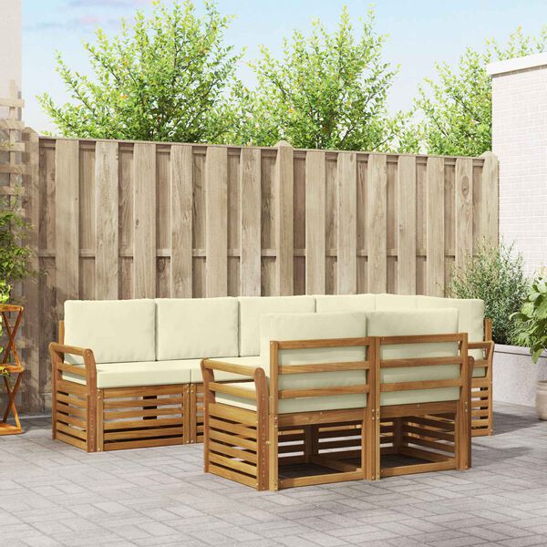 vidaXL Ecksofa Set mit Kissen 7 pcs Natur und Creme Massivholz Akazie