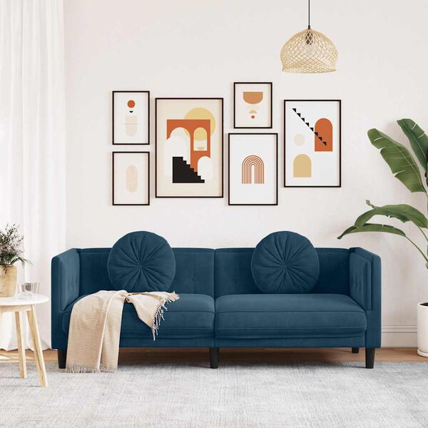 vidaXL Sofa mit Kissen 3-Sitzer Blau Samt