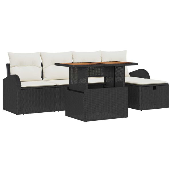 vidaXL Garten-Sofa-Set mit Kissen 6 pcs Schwarz Poly Rattan