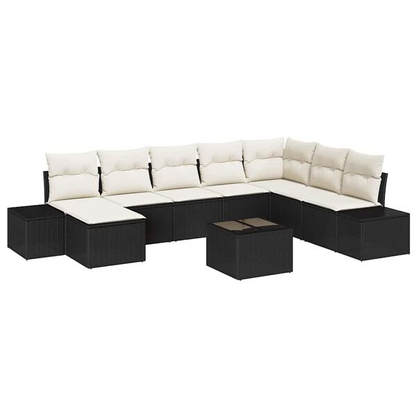vidaXL Garten-Sofa-Set mit Kissen 8 pcs Schwarz und Creme Poly-Rattan