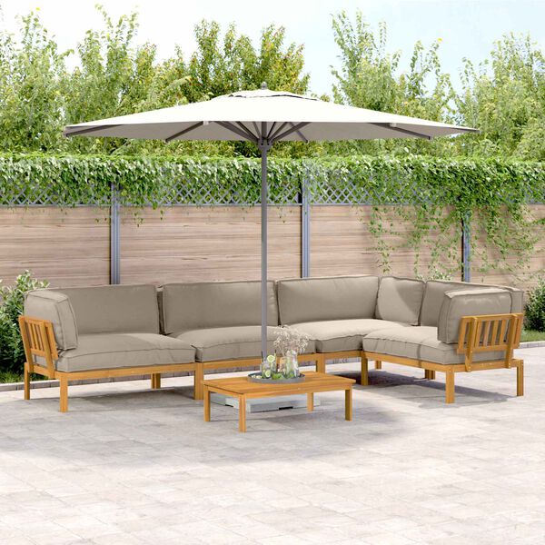 vidaXL Sofa Set mit Kissen Uni 5 pcs Taupe Massivholz Akazie