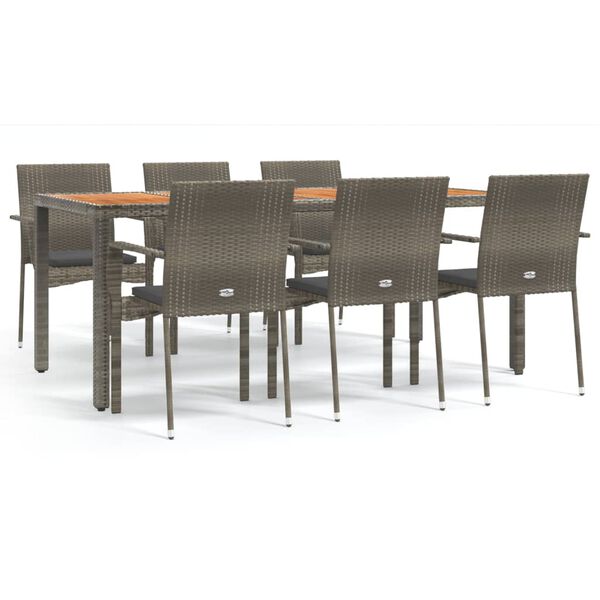 vidaXL 7-tlg. Garten-Essgruppe mit Kissen Grau Poly Rattan