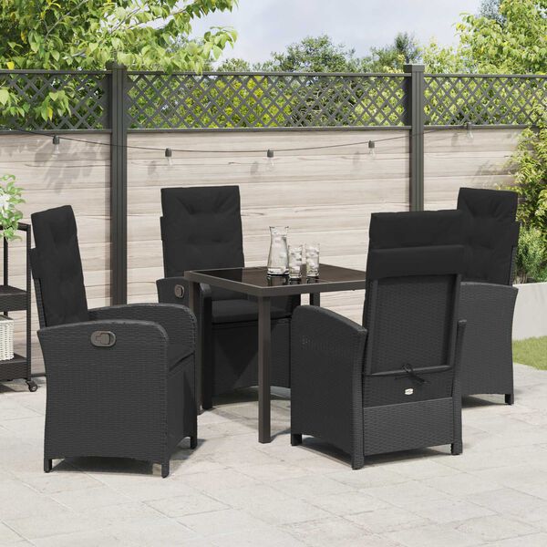 vidaXL Garten Essgruppe mit Kissen 5 pcs Schwarz Poly-Rattan