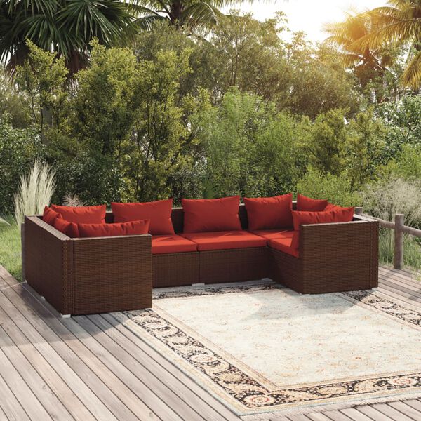 vidaXL 6-tlg. Garten-Lounge-Set mit Auflagen Poly Rattan Braun