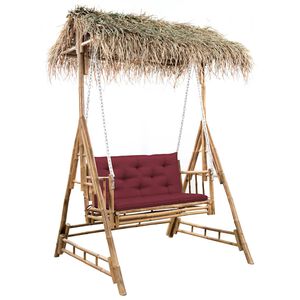 vidaXL Hollywoodschaukel mit Palmbl&auml;ttern und Kissen 202 cm Bambus