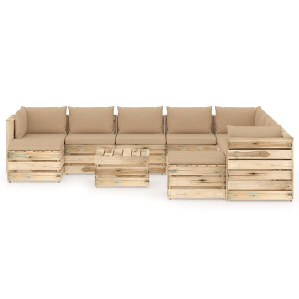 vidaXL 11-tlg. Garten-Lounge-Set mit Kissen Gr&uuml;n Impr&auml;gniertes Holz