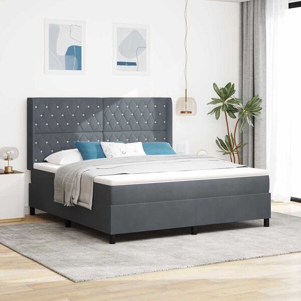 vidaXL Boxspringbett mit Matratze mit LED Dunkelgrau 180 x 200 cm Samt