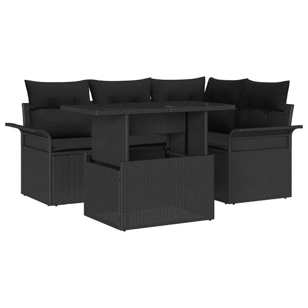vidaXL Garten-Sofa-Set mit Kissen 5 pcs Schwarz Poly Rattan