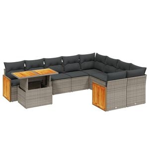 vidaXL 10-tlg. Garten-Sofagarnitur mit Kissen Grau Poly Rattan