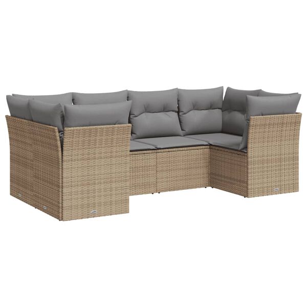vidaXL 6-tlg. Garten-Sofagarnitur mit Kissen Beige Poly Rattan