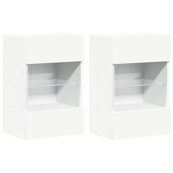 vidaXL Wandschr&auml;nke mit LED-Leuchten f&uuml;r TV 2 Stk. Wei&szlig; 40x30x60,5 cm