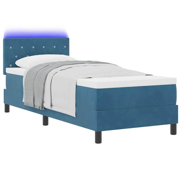 vidaXL LED Boxspringbett mit Matratze Dunkelblau 80 x 200 cm Samt