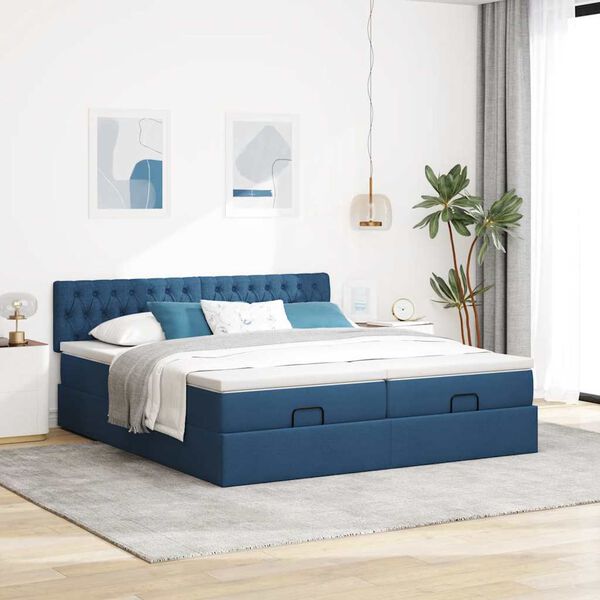 vidaXL Ottoman-Bett mit Matratzen Blau 160x200 cm Stoff