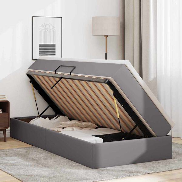 vidaXL Aufbewahrungsbett mit Matratze Grau 90 x 200 cm Kunstleder