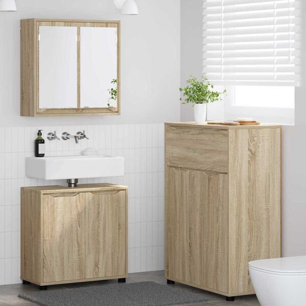 vidaXL Badezimmerm&ouml;bel-Set mit Regal 3 pcs Sonoma-Eiche Holzwerkstoff