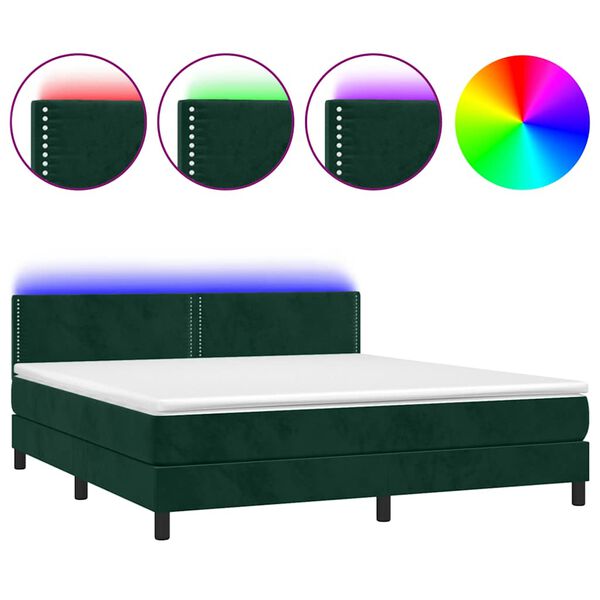 vidaXL Boxspringbett mit Matratze & LED Dunkelgr&uuml;n 180x200 cm Samt