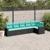 vidaXL 6-tlg. Garten-Sofagarnitur mit Kissen Schwarz Poly Rattan