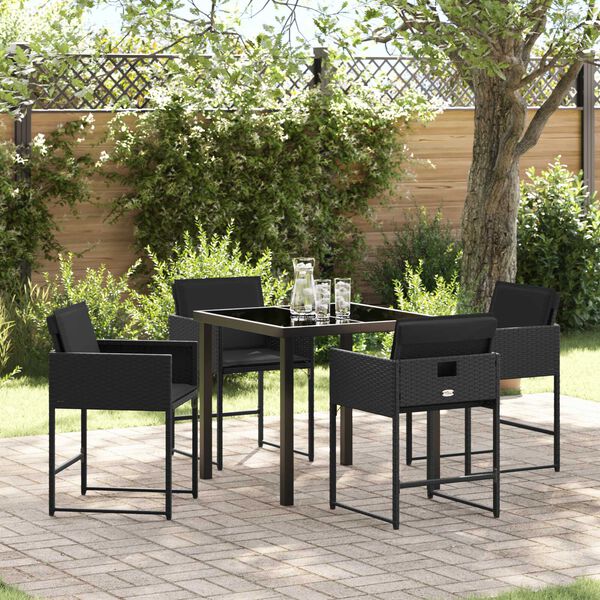 vidaXL Garten Essgruppe mit Kissen 5 pcs Schwarz Poly-Rattan