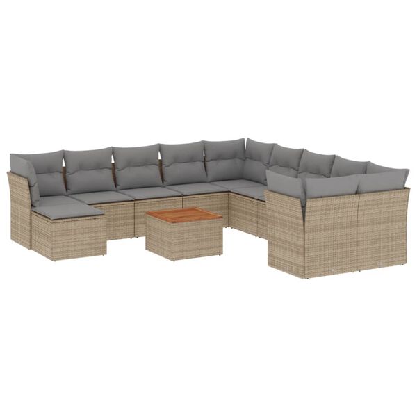 vidaXL 12-tlg. Garten-Sofagarnitur mit Kissen Beige Poly Rattan
