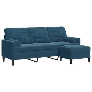 vidaXL 3-Sitzer-Sofa mit Hocker Blau 180 cm Samt