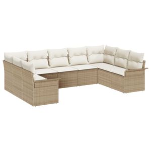 vidaXL Gartensofa-set mit Speicher 9 pcs Beige Poly-Rattan