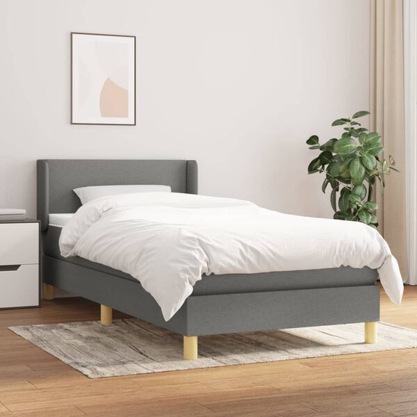 vidaXL Boxspringbett mit Matratze Dunkelgrau 90x190 cm Stoff
