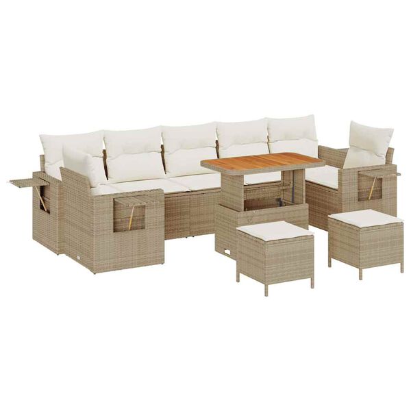 vidaXL Gartensofa-set mit Kissen 13 pcs Beige und Creme Poly-Rattan