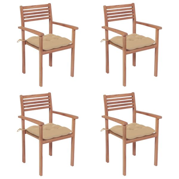 vidaXL Gartenst&uuml;hle 4 Stk. mit Beigen Kissen Massivholz Teak