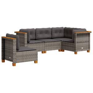 vidaXL 5-tlg. Garten-Sofagarnitur mit Kissen Grau Poly Rattan