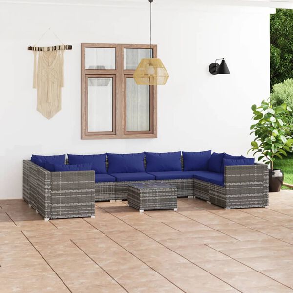 vidaXL 10-tlg. Garten-Lounge-Set mit Kissen Poly Rattan Grau
