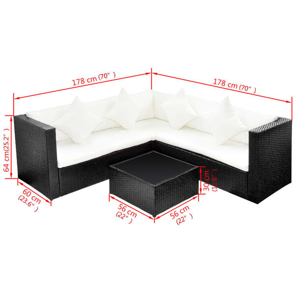 vidaXL 4-tlg. Garten-Lounge-Set mit Auflagen Poly Rattan Schwarz