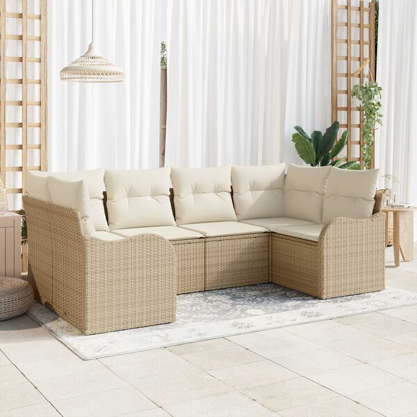 vidaXL Garten-Sofa-Set mit Kissen 6 pcs Beige und Wei&szlig; Poly Rattan
