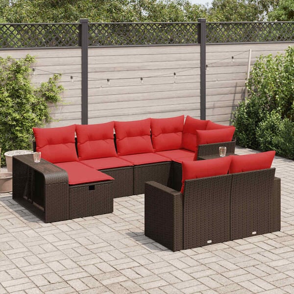 vidaXL 10-tlg. Garten-Sofagarnitur mit Kissen Braun Poly Rattan